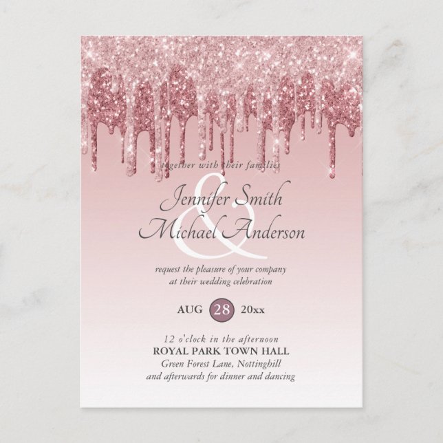 Budget Rosa Glitzer Rose Gold WEDING EINLADUNG Postkarte (Vorderseite)