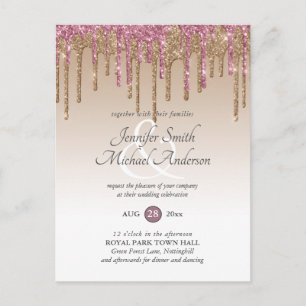 Budget Rosa Glitzer Rose Gold WEDING EINLADUNG Postkarte