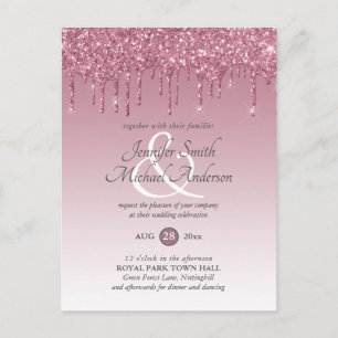 Budget Rosa Glitzer Rose Gold WEDING EINLADUNG Postkarte