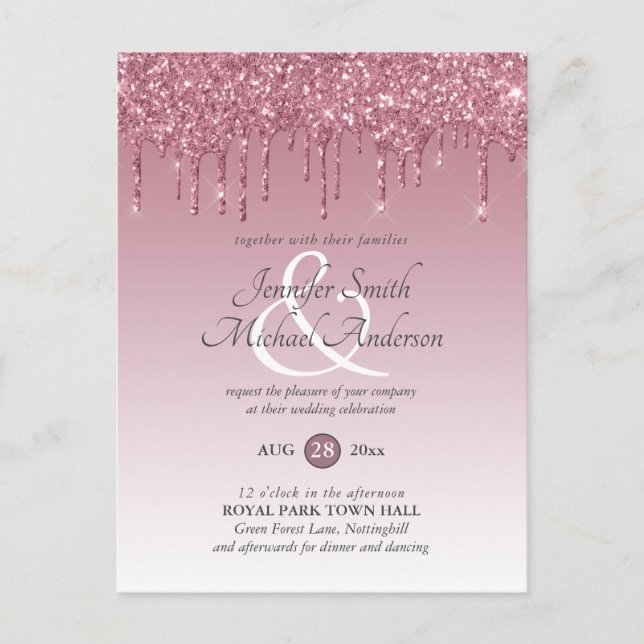 Budget Rosa Glitzer Rose Gold WEDING EINLADUNG Postkarte (Vorderseite)
