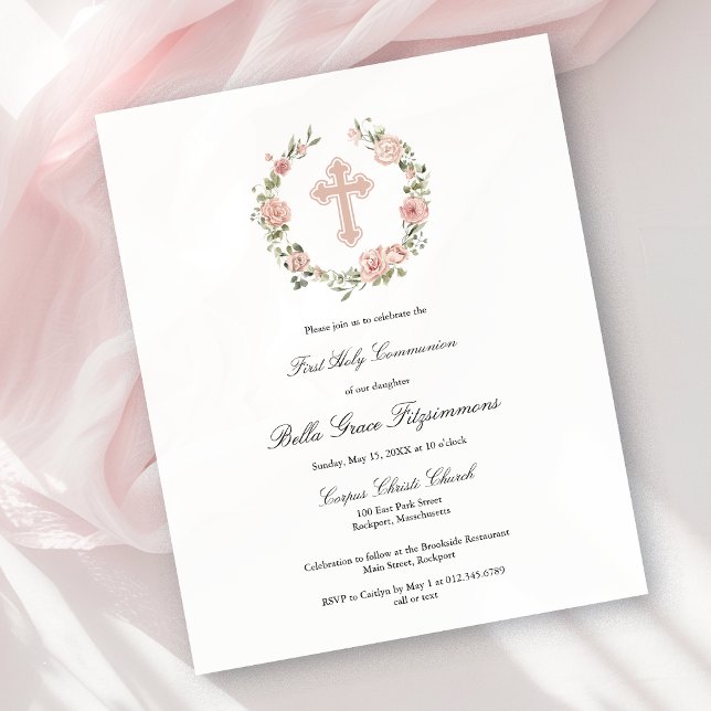 Budget Rosa Kreuz Kranz Erste Kommune Einladung (Von Creator hochgeladen)