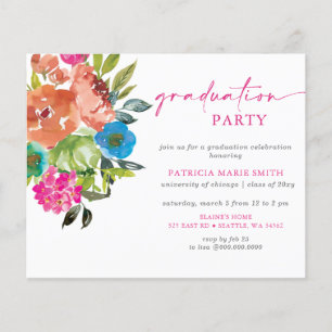 Budget Rosa Orange Bloral Graduation Party Einladu