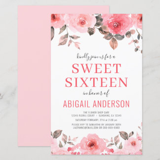 Budget Rosa Rose Floral 16 . Geburtstag Einladung
