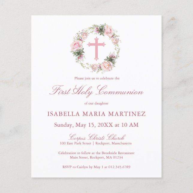 Budget Rosa Rose Floral Erste Heilige Kommune (Vorderseite)