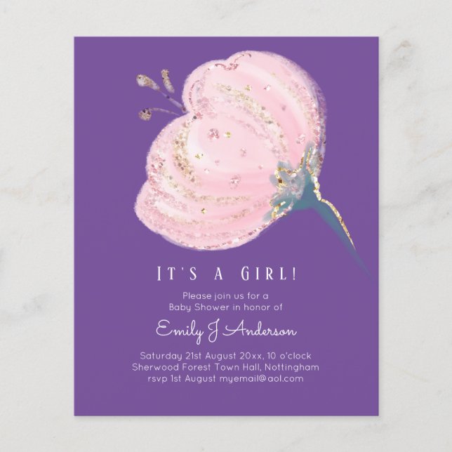 BUDGET Rosa Rose Glitzer mit Girl Baby Dusche (Vorderseite)