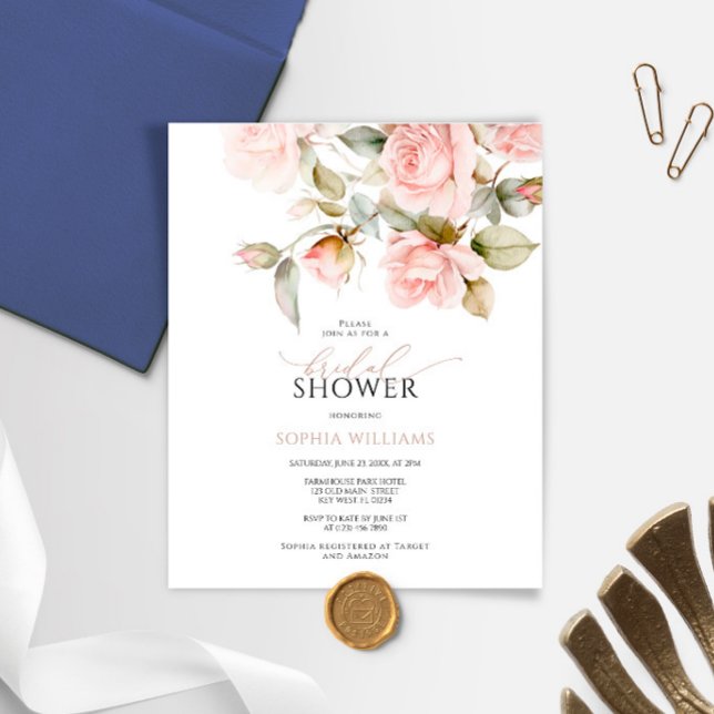 Budget Rosa Rose & Greenery Brautparty Einladung (Von Creator hochgeladen)