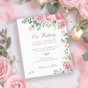 Budget-Rosa-Rosen elegante Hochzeitseinladung