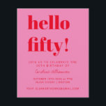 Budget Rosa Rot 50. Geburtstagsparty Einladung<br><div class="desc">Budget kühne Typografie Bright Pink und Red Modern 50. Geburtstag Einladung</div>