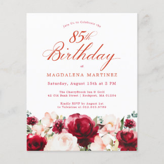 Budget Rosa Rote Flora 85. Geburtstag Einladung