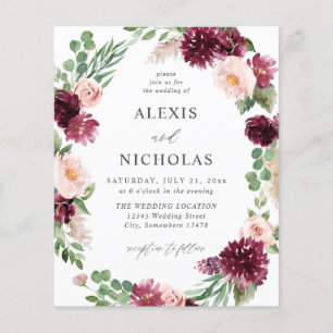 Budget Rosa und Burgunder Blumen 7 Hochzeit Flyer