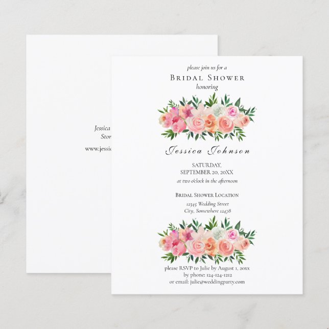 Budget Rosa und Weiß Brautparty Einladung (Vorne/Hinten)