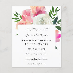 Budget Rosa und Weiß Graue Blüten Save the Date V2 Flyer