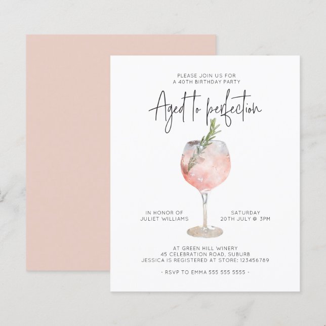 Budget Rosa Wein im Alter von 40 Jahren (Vorne/Hinten)