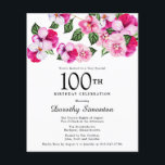 Budget Rosa Weiße Flora 100. Geburtstag Einladung<br><div class="desc">Helle,  farbenfrohe,  feminine Stiefmütterchen schmücken die Spitze dieser 100. Geburtstagsfeier. Die hübschen Blume sind eine Kombination aus Magenta,  Rosa und Weiß. Sie sind in dunkelgrünen Blume eingebettet. Dieser Artikel ist Teil der Pink Pansy Kollektion. Neben der Einladung Schreibwaren finden Sie hier auch passende Party- und Geschenkartikel.</div>