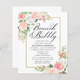 Budget Rosa Weißer Blumenbrunch Bubbly Einladung