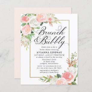 Budget Rosa Weißer Blumenbrunch Bubbly Einladung