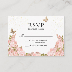 BUDGET Rosafarbenes Floral-Schmetterlings-Quincean Begleitkarte