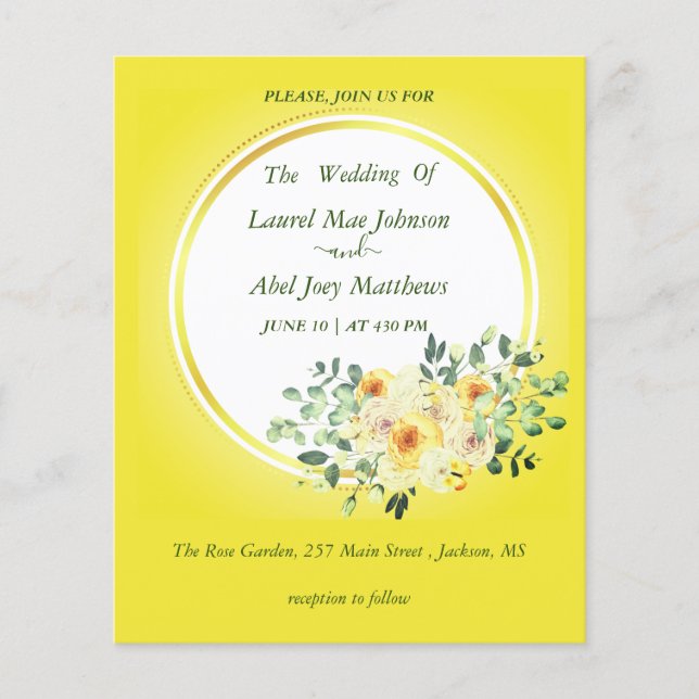 Budget. Rose auf gelbem Hintergrund Einladung (Vorderseite)