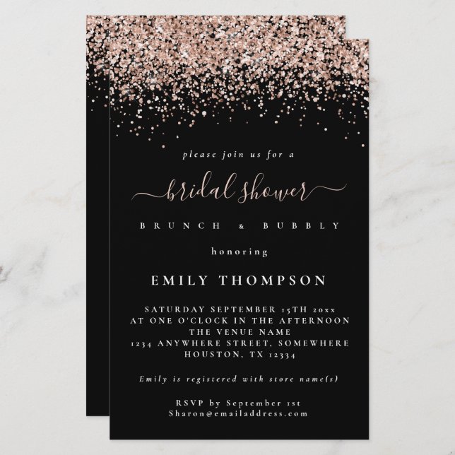 Budget Rose Glitzer Brautparty Große Einladung (Vorne/Hinten)