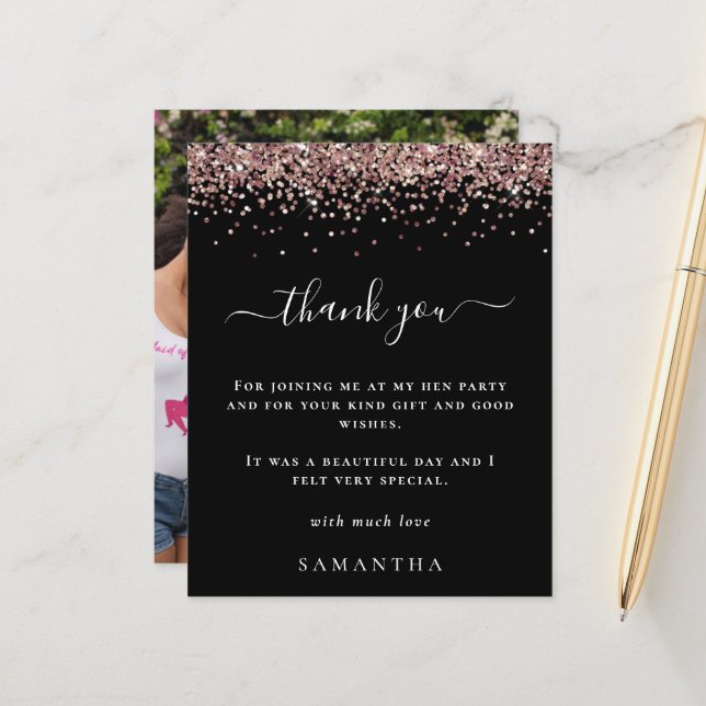 Budget Rose Glitzer Foto Hen Party Black Dank (Vorderseite/Rückseite Beispiel)
