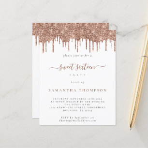 Budget Rose Glitzer Tropfen Sweet 16 Einladung