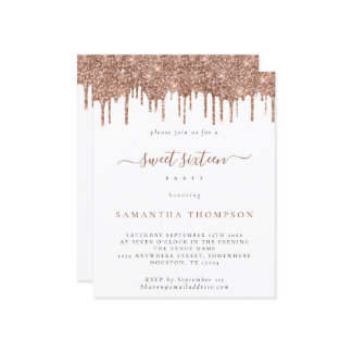 Budget Rose Glitzer Tropfen Sweet 16 Einladung