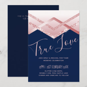 Budget Rose gold Art Deco Foil Look Navy Wedding