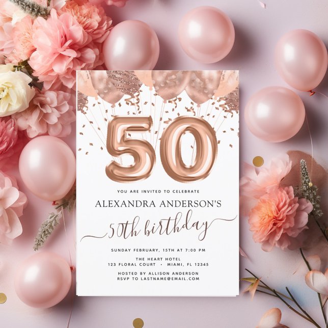 Budget Rose Gold Ballons 50. Geburtstagsparty Flyer (Von Creator hochgeladen)