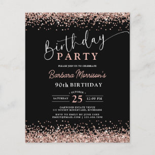 Budget Rose Gold Black jedes Alter 90. Geburtstag Flyer
