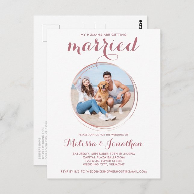 Budget Rose Gold Custom Pet Foto Hochzeit Postkarte (Vorne/Hinten)