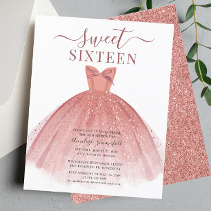 Budget Rose Gold Dress Glitzer Sweet 16 Einladung
