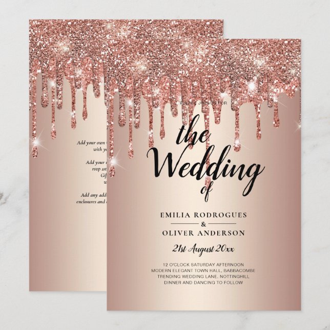 Budget Rose Gold Dripping Glitzer WEDite Einladung (Vorne/Hinten)