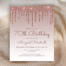 Budget Rose Gold Glam 70. Geburtstagsparty Einladu