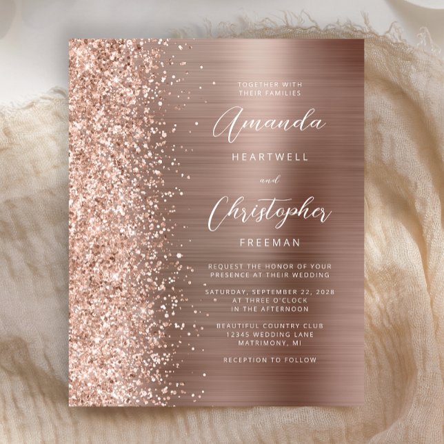 Budget Rose Gold Glam Glitzer Hochzeit Einladung (Von Creator hochgeladen)