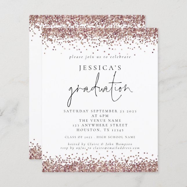 Budget Rose Gold Glitzer 2024 Abschluss (Vorne/Hinten)