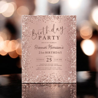 Budget Rose Gold Glitzer 21. Geburtstag Einladung