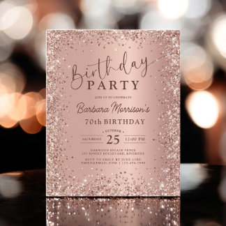 Budget Rose Gold Glitzer 70. Geburtstag Einladung
