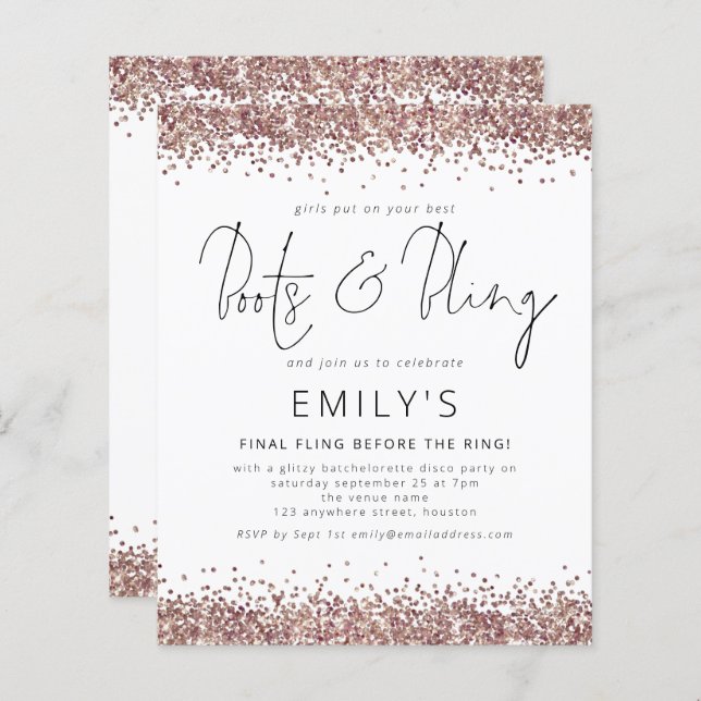 BUDGET Rose Gold Glitzer Bachelorette (Vorne/Hinten)