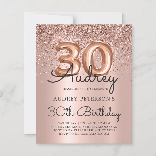 Budget Rose Gold Glitzer Ballon 30. Geburtstag (Vorderseite)