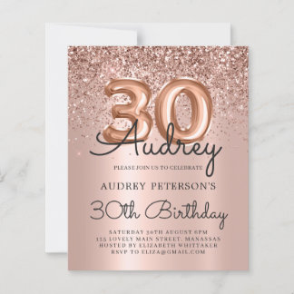 Budget Rose Gold Glitzer Ballon 30. Geburtstag