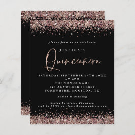 Budget Rose Gold Glitzer Black Quinceanera Einladu