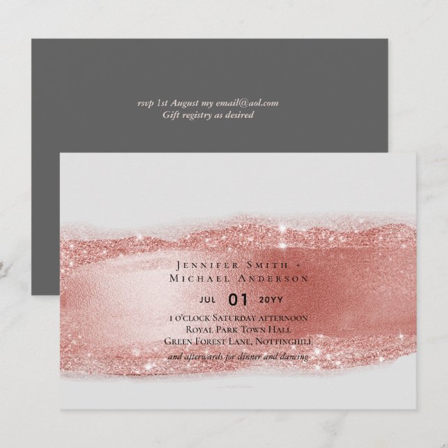 Budget Rose Gold Glitzer Foil Look Hochzeit (Vorne/Hinten)