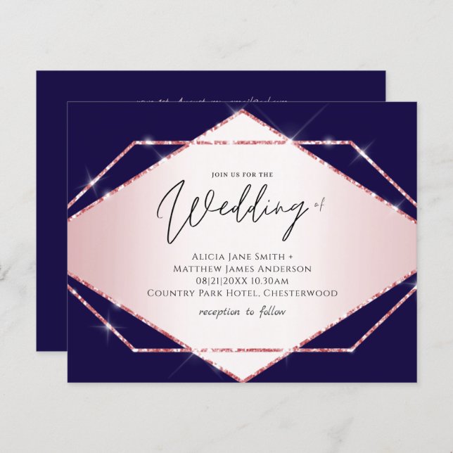 Budget Rose Gold Glitzer Foil Look Hochzeit (Vorne/Hinten)