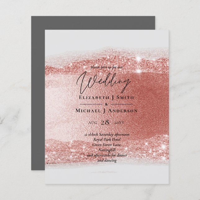 Budget Rose Gold Glitzer Foil Look Hochzeit (Vorne/Hinten)