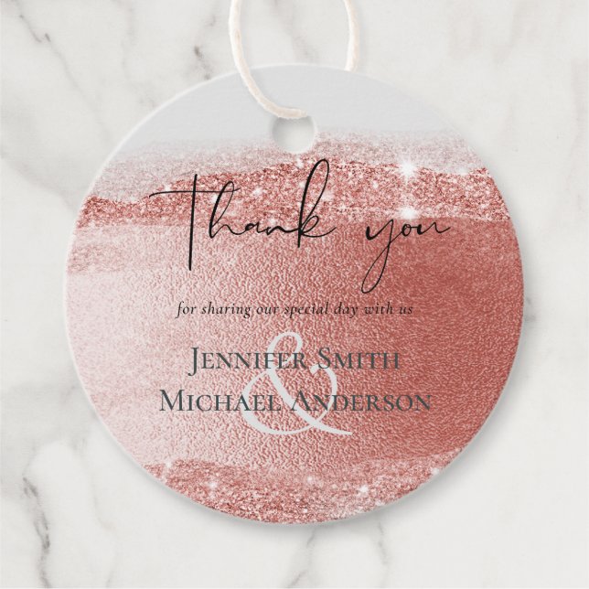 Budget Rose Gold Glitzer Foil Look Hochzeit Geschenkanhänger (Vorderseite)