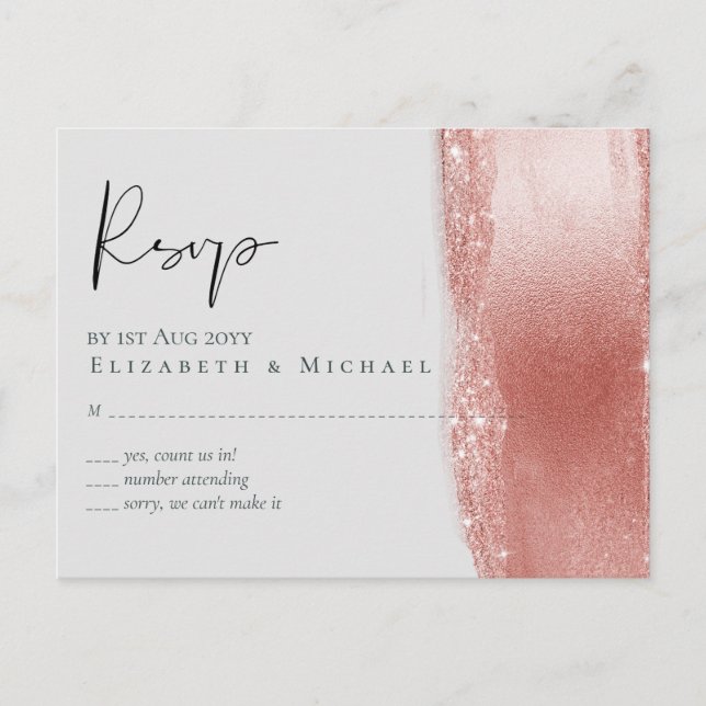 Budget Rose Gold Glitzer Foil Look Hochzeit Postkarte (Vorderseite)
