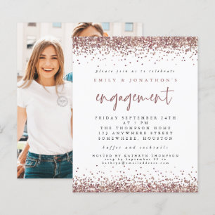 Budget Rose Gold Glitzer Foto Verlobung Einladung
