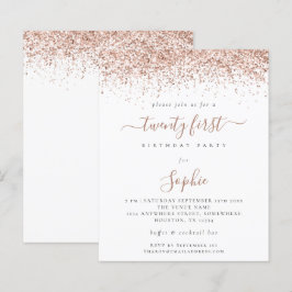 Budget Rose Gold Glitzer Girly 21. Party Einladung