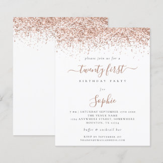 Budget Rose Gold Glitzer Girly 21. Party Einladung