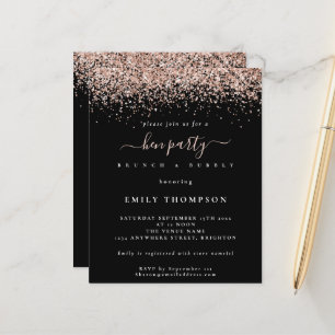 Budget Rose Gold Glitzer Hen Party Black Einladung